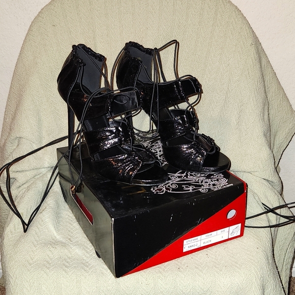 SEXY Blk Gladiotor Style Open Toe Heels 🖤 - Picture 1 of 4